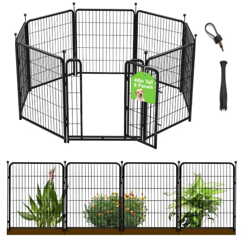 Getlay Dekorativer Gartenzaun mit Tor, 121,9 cm (H), 8 Paneele, insgesamt 50 cm (L), robuster Eisenzaun für den Hof, geeignet für Innen- und Außenbereich, Hundezaun, Gartenzaun