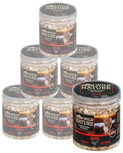 Dehner Wild Nature Katzensnack, Premium Leckerli glutenfrei / zuckerfrei, für ernährungssensible Katzen, gefriergetrocknet, Ente, 6 x 20 g (120 g)