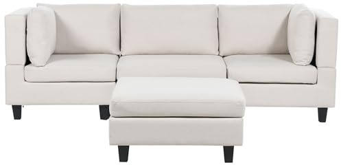 Modulsofa 3-Sitzer Stoffbezug Beige dicke Kissen mit Ottomane modern Unstad