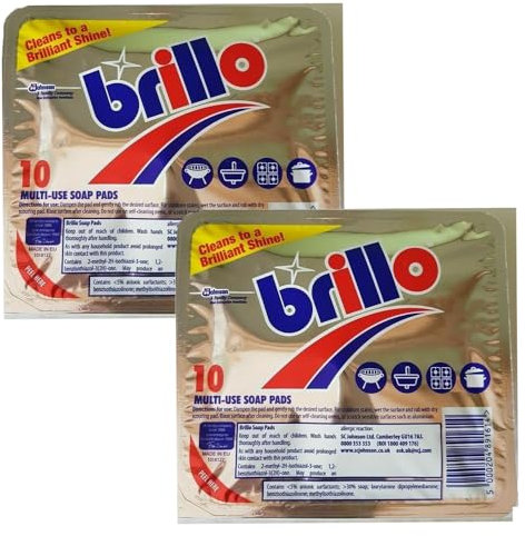 Brillo 2 x 10pcs Cleaning Pads With Welari Thank You Card Multi Use Kitchen Sink Cleaner Mr Muscle Scourer (20pads)
