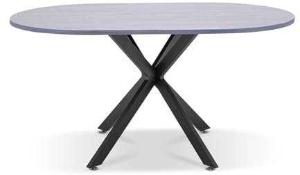 FRANKYSTAR Marui Esstisch oval aus Holz und Metall mit Mittelfuß Kiso 150 x 90 cm - Grau in Holzoptik