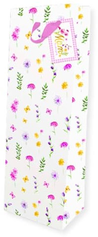 AKH® Mother's Day Luxury Foiled Bottle Bag | Elegant Gift Wrapping for Mum's Special Wine Present | H35.5 x W12.5 x D9 CM | Bottle Gift Bags | Purple floral