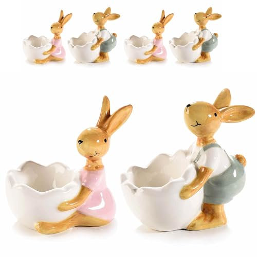 Gruppo Maruccia - Eierbecher und Schokolade in Form eines Osterhasens - Tischdekoration, Geschenkidee - 4er-Set