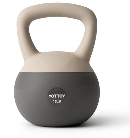 YOTTOY Soft Kettlebell, Set for Strength Training Kettlebells & Home Workouts, Soft-Sided Cushioned Base, Wide-Handle - Ideal for Men, Women, & Beginners (White, 15LB)
