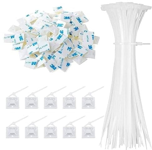 100Pcs Nylon Cable Ties - Long Clear Zip Tie Wraps, Heavy Duty Cable Wrap, White Nylon Self Locking Tie, Multi-Purpose Plastic Tie Wraps for Wires, Home, Office, DIY