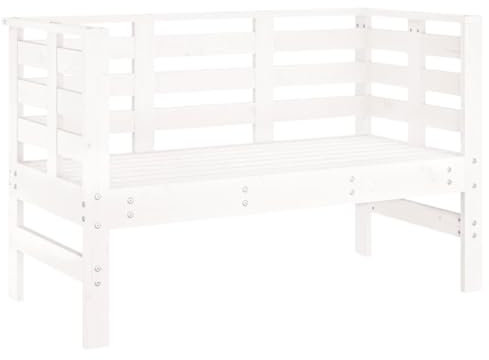 Makastle Gartenbank Holz, Allwetter Sitzbank mit Rückenlehne & Armlehne, Holzbank wetterfest, Balkonbank Parkbank für Garten, Balkon und Terrasse, Weiß 111,5x53x71 cm Massivholz Kiefer