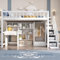 Kinderbett 90x200 cm, Hochbett mit Kleiderschrank Schreibtisch und Treppe, Einzelbett mit Schubladen und Schließfach, Funktionsbett Kinderhochbett Jugendhochbett mit Rausfallschutz & Lattenrost, Weiß