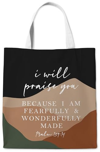 WAITPI Tragetasche aus Segeltuch mit christlichem Bibelvers im Boho-Stil, für Damen, Boho, Berge, christliche Schrift, ästhetische Leinentasche, Boho-Geschenke, wiederverwendbare Tragetasche für