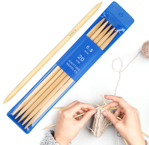Coopay 5 Stück Bambus Nadelspiel 6,5 mm Stricknadeln Set, 20 cm Länge Stricknadeln für Socken, Schals, Mützen, Haustier, Pullover, Socken stricken für anfänger, Sockennadeln 6,5 mm