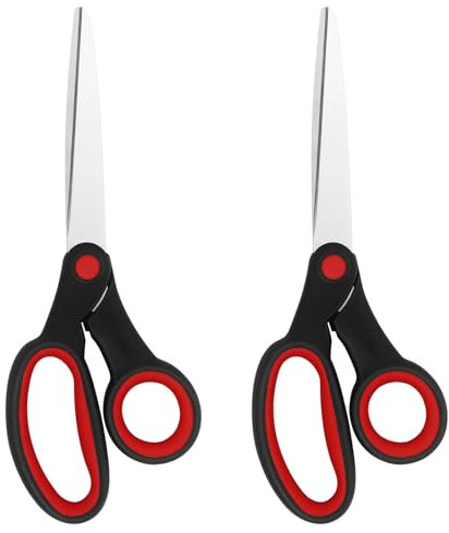 Vutyvve Tijeras para zurdos, juego de 2 tijeras de acero inoxidable de 8 pulgadas con agarre suave para el hogar, escuela, oficina, telas de costura, color rojo