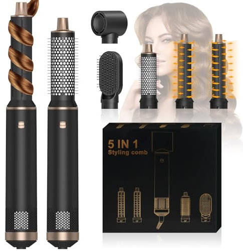 HyAdierTech Hairstyler Set mit Lockenstab, 5 In 1 Airstyler Set mit Föhn, Föhnbürste, Warmluftbürste, Automatischem Lockenstab, Glättbürste, Haartrockner Thermal Brush (Type 1)