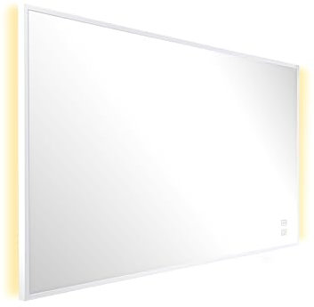 Könighaus LED Spiegel Infrarotheizung - 450W - mit Bedienelement & Ambi-Light Beleuchtung - 5 Jahre Garantie - Rahmenfarbe: Weiß