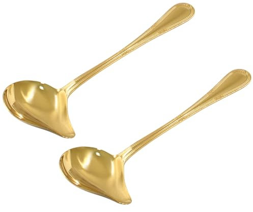 Verkelly 2 Pcs Stainless Steel Sauce Ladle with Pouring Spout, Long Handle Soup Ladle Gravy Ladle Sauce Drizzle Spoon Soup Spoon(Gold)