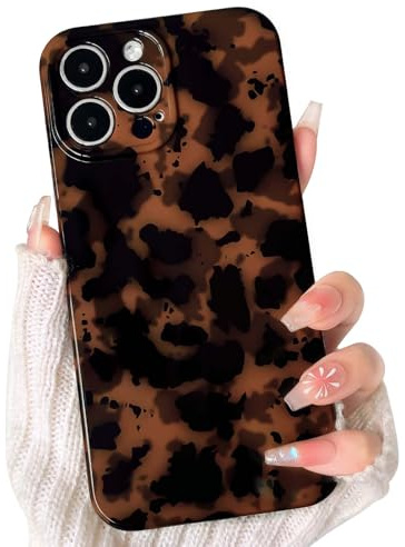 NITITOP for iPhone 12 Pro Case Cute Leopard Print,Black | for Women Girls Men, Aesthetic Amber Tortoise Design Design, Soft TPU Shockproof Cover, Full Camera Protection