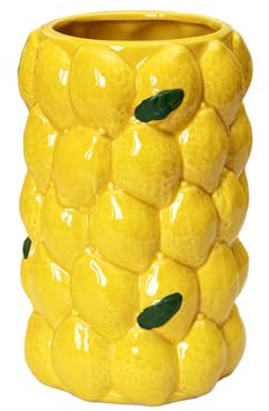 Medium Lemon Vase 18cm Yellow Ceramic Fruit Textured Summer Flower Table Centrepiece