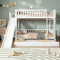 90 x 200cm Etagenbett mit Ausziehbett, Hochbett mit Rutsche und Leiter, Massivholz Kinderbett, Weiß Platzsparendes Stockbett für 2 Kinder Holzbett Bettrahmen mit Rausfallschutz Lattenrost (Weiß)