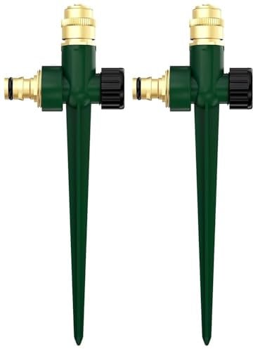 LATERN 2Pcs Metal Garden Sprinkler, 360 Degree Heavy Duty Impact Lawn Sprinkler Large Area Automatic Irrigation Sprayer with Metal Spike for Lawn Garden Watering Plants Flowers Veggies Grass