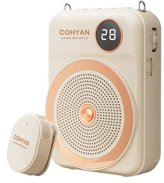 Amplificador de voz para profesores con micrófono de solapa inalámbrico Lavalier, micrófono Bluetooth portátil y altavoz, megáfono recargable para aula, reuniones, yoga, entrenamiento, guías