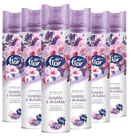 AIR FLOR | Profumatore per Ambienti Spray a Base Acquosa, Lavanda e Orchidea, 6 x 300 ml