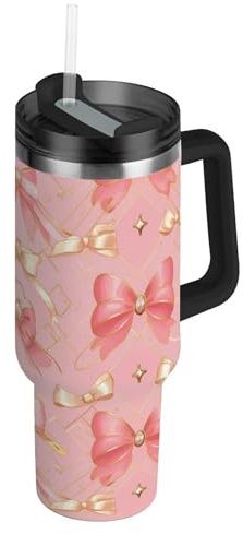 Amooorous Vaso grande de acero inoxidable reutilizable de 40 onzas con tapa y popote, taza de viaje decorativa a prueba de fugas para agua, té helado o café, vasos térmicos para hombres, 40 onzas