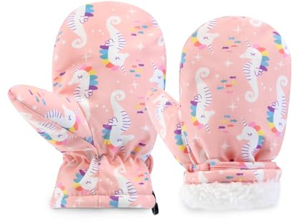 SEYUFN Ski Gants Hiver Gant Enfant Fille Moufles Bebe Moufle Garçon Respirant Gant pour Filles Peluche Gants Garçon Chaud (Hippocampe Rose, M(1-2 Ans))