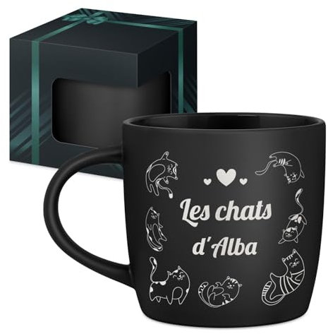 Maverton Mug personnalisé pour femmes - 40cl Tasse à Thé Personnalisable avec Prénom pour elle - Tasse décorative pour Collègue - Cadeau original - Différents Designs - intérieur noir - tasse chat