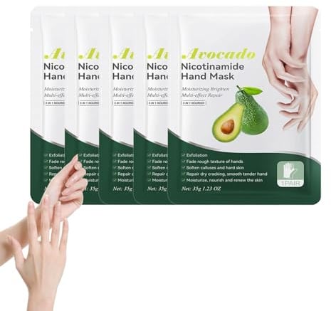 5PC Handmasken, Avocado-Handmaske, Hand Mask Feuchtigkeitsspendende Handschuhe für die Handpflege Pflegende Regenerierende Peeling-Maske für Trockenes Altern und Rissige Hände
