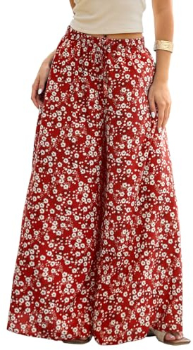 ZANZEA Women's Wide Leg Trousers Flowy Floral Palazzo Summer Beach Pants | High Waist Floaty Loose Pants with Pockets,Casual Wear for Lounge Daily Life and Summer Trips,Boho Trousers