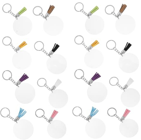 TOGEVAL 30sätze Transparente Acryl-schlüsselanhänger-rohlinge Diy-bastelset mit Pu-leder-quasten zum Selbermachen von Geschenken und Partydekoration