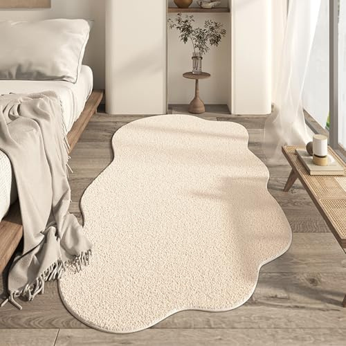 XYUERU Unregelmäßig geformte Stuhlfußmatten Bodenschutzpolster | Cremefarbener Flächenteppich, Rutschfester Teppich Schlafzimmer, Schlafzimmer Arbeitszimmer Büros(Beige,50*120cm)