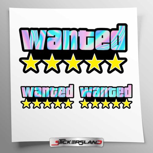Stickersland | Wanted Holographische Aufkleber mit 5 Sternen - Reflektierende Aufkleber Waterproof - Vinyl Aufkleber für Auto Motorrad Helm Laptop - Set Dekorative Premium-Aufkleber