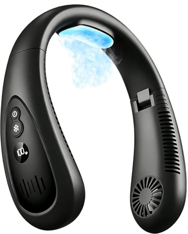 Aire acondicionado de cuello, ventiladores de cuello recargables con flujo de aire de refrigeración por semiconductor, ventilador de cuello portátil con batería de 5000 mAh, 3 velocidades, pantalla