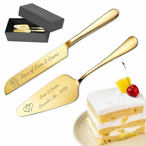 QSZ Ensemble Personnalisé Couteau et Pelle à Gâteau de Mariage Couverts en Acier Inoxydable Gravés Cadeau pour Mariages Anniversaires et Fêtes (Couteau à gâteau de mariage en acier inoxydable)