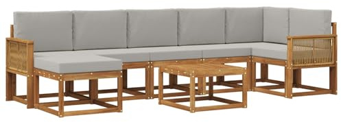 vidaXL Outdoor-Sofagarnitur 8 pcs Natürlich und Hellgrau Polyester, Modernes Garten-Sofa-Set, Flexible Sitzgelegenheiten, Akazienholz, Lounge für Poolbereich, schnell zusammengebaut