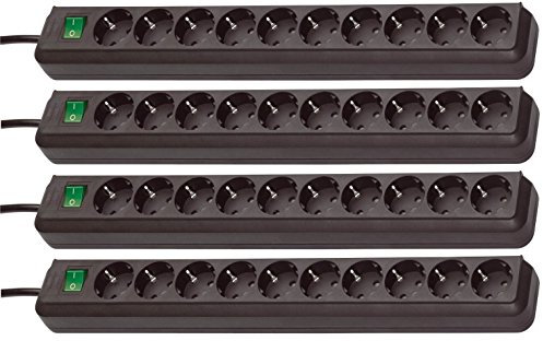 Brennenstuhl Eco-Line Lot de 4 multiprises 10 prises (avec interrupteur et câble de 3 m – particulièrement économe en énergie) Noir