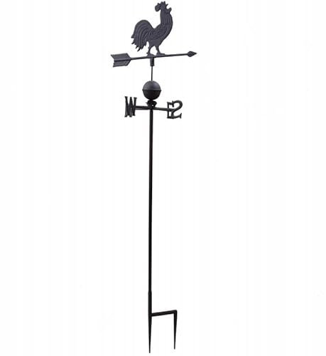 L'Héritier Du Temps Girouette avec 4 Points Cardinaux Motif Coq 2 Pics en Fonte Patinée Marron 45x45x185cm