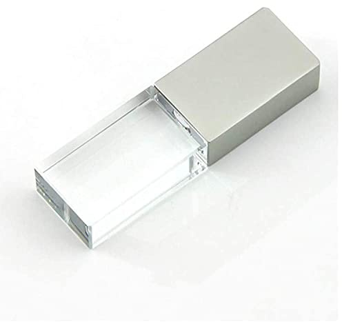 USB-Speicherstick (32 GB, USB 2.0, mit blauem LED-Licht, transparentes Glas, niedlicher Mini-Speicherstick, USB-Stick, Geschenk