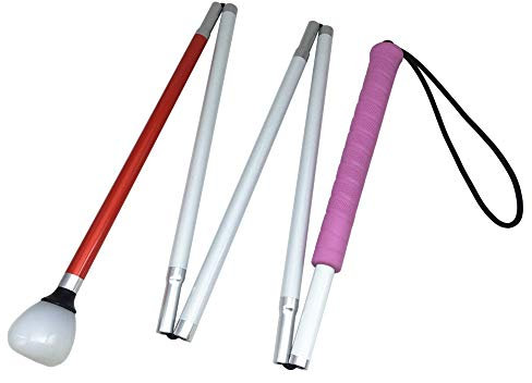 Aluminium Faltlangstock mit 5 Stocksegmenten,Kunststoff-Rollspitze, weiße Stock für Blinde (Rosa Griff, 125 cm)
