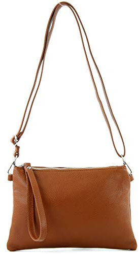 modamoda de T186 Damen Leder Clutch Umhängetasche Abendtasche handmade in Italy, Farbe:Cognac