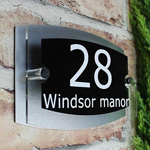 Piatto esterno moderno acrilico numero di porta indirizzo casa segno effetto vetro # 01 (nero)