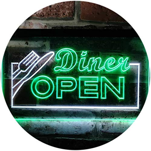 ADVPRO Diner Open Restaurant Café Bar Dual Color LED Enseigne Lumineuse Neon Sign Blanc et Vert 600 x 400mm st6s64-j0718-wg