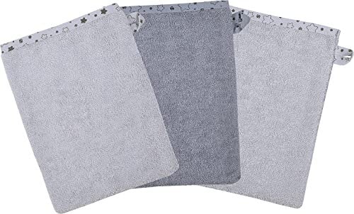 Waschhandschuh 3er Set, Sterne grau, 15 x 21 cm
