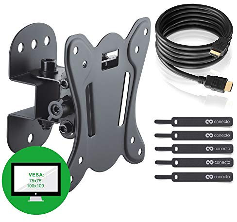 Supporto da parete per TV LCD OLED da 13 – 27 pollici (circa 33 – 69 cm) piatto e curvo LCD LED e monitor TFT, orientabile, inclinabile, supporto da parete per televisore, VESA 75 x 75 – 100 x 100 cm,