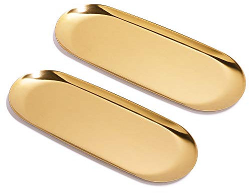 ANZOME Tablett Gold Serviertablett Servierteller Schmuckständer Gold dekoteller für Lebensmittel, Schmuck, Kosmetik (2 Stück - Extra Groß)