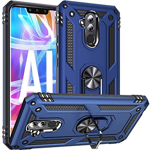 Fetrim Custodia per Huawei Mate 20 Lite, Cover PC TPU Cassa Shell Supporto di Anello Rotante Case per Huawei Mate 20 Lite Blu Navy
