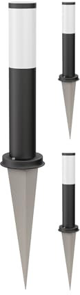 ledscom.de 3 pzas. luz de bolardo PORU negra con pincho de suelo para exteriores, acero inoxidable, redonda, 38,5cm, incl. bombilla E27 3,99W extra-blanca-cálida 471lm