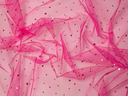 Tissu tulle à paillettes rose à pois – Vendu au mètre