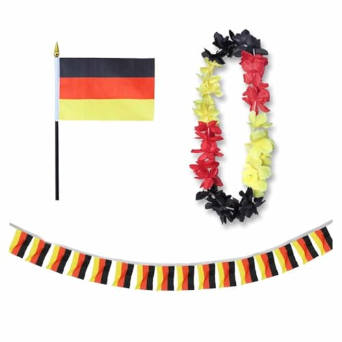 Sonia Originelli Deutschland Fan-Set 9 mit Tischfahne, Girlande und Hawaiikette - Fanartikel in der deutschen Nationalflagge für WM, EM und Events
