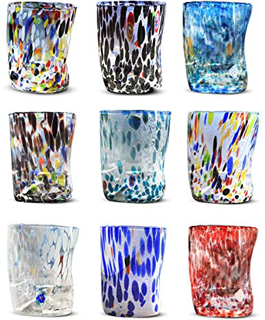 Gocce di Murano 6 Bicchieri Acqua Lavorati Secondo la Tradizione degli Artigiani di Murano, Bicchiere Soffiato e Lavorato a Mano 300 ml - Calici Acqua Eleganti e Preziosi