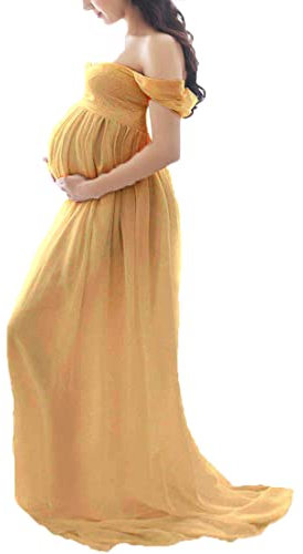 Daysskk Robe de Grossesse pour Shooting Photo Jaune - Robe Femme Enceinte Maternité pour Plage, Wedding, Cérémonie